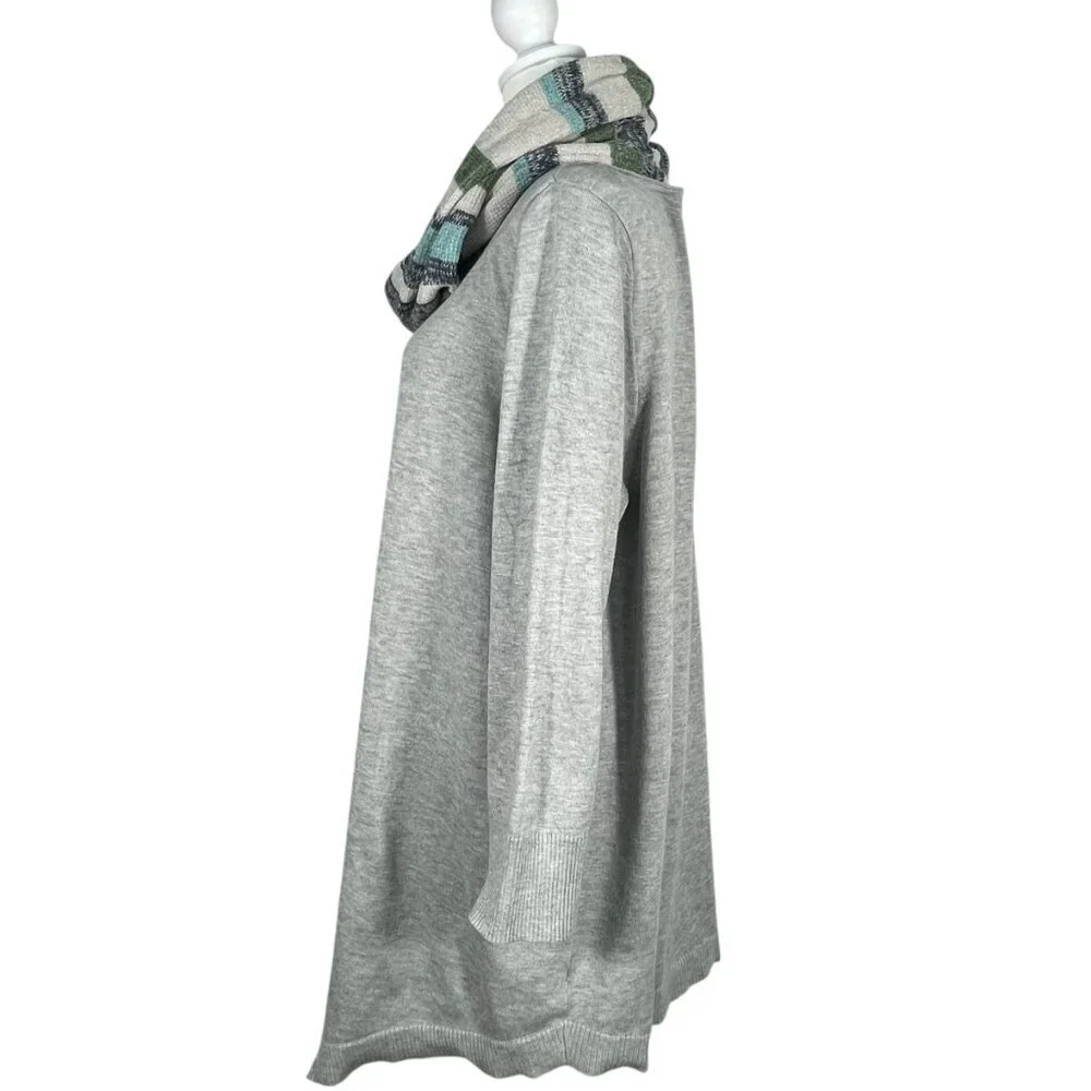 89th & Madison Gray Tunic Sweater + Scarf Set 1X Plus Cozy Knit